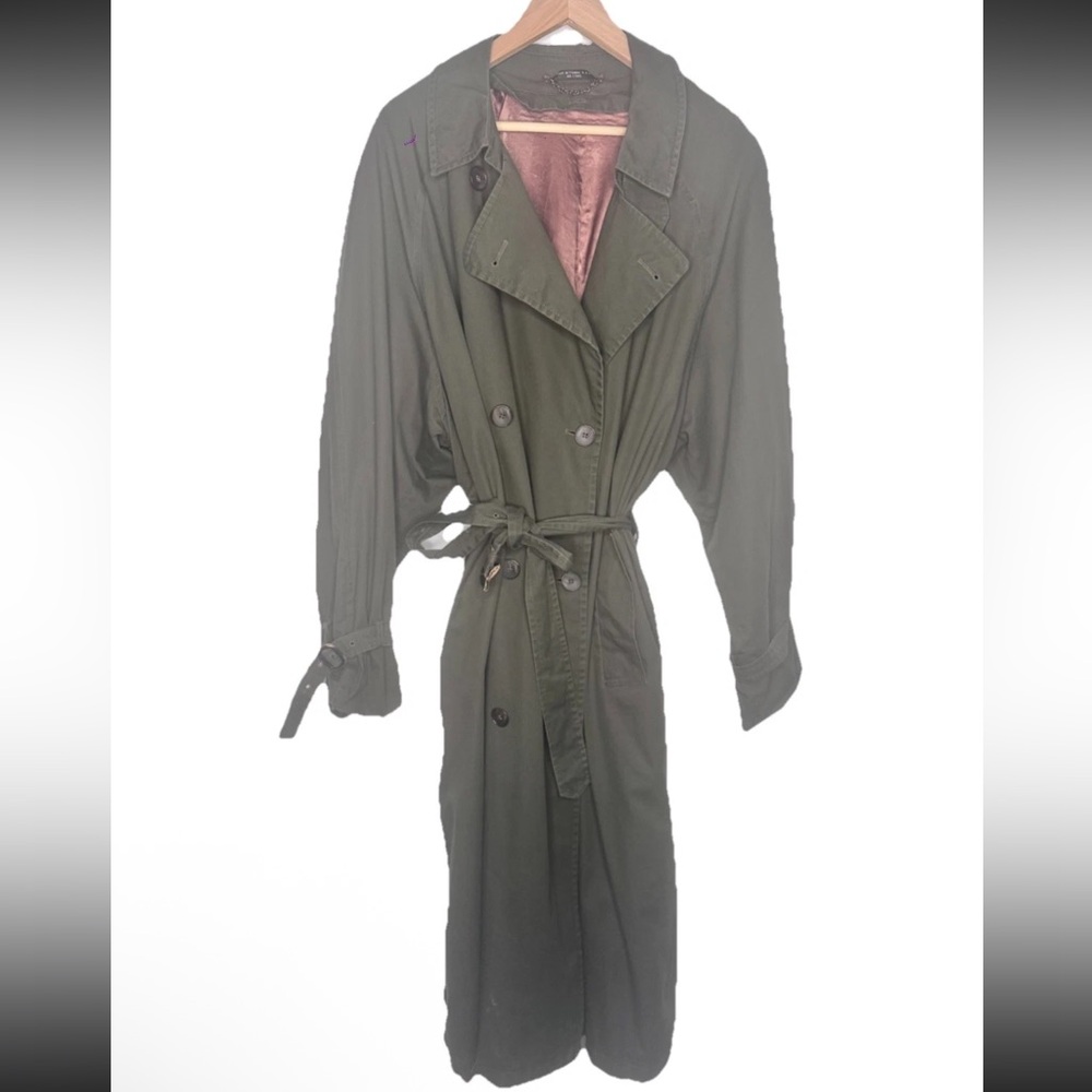 Oversized Trench Vintage Army Olive Green Trench Coat Womens XL